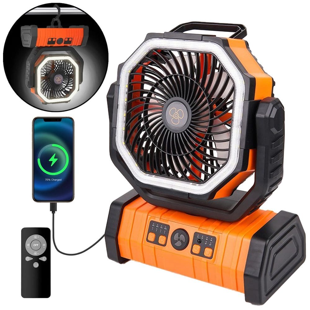 Ventilador recarregável AISVELDY Camping Bateria com luz LED