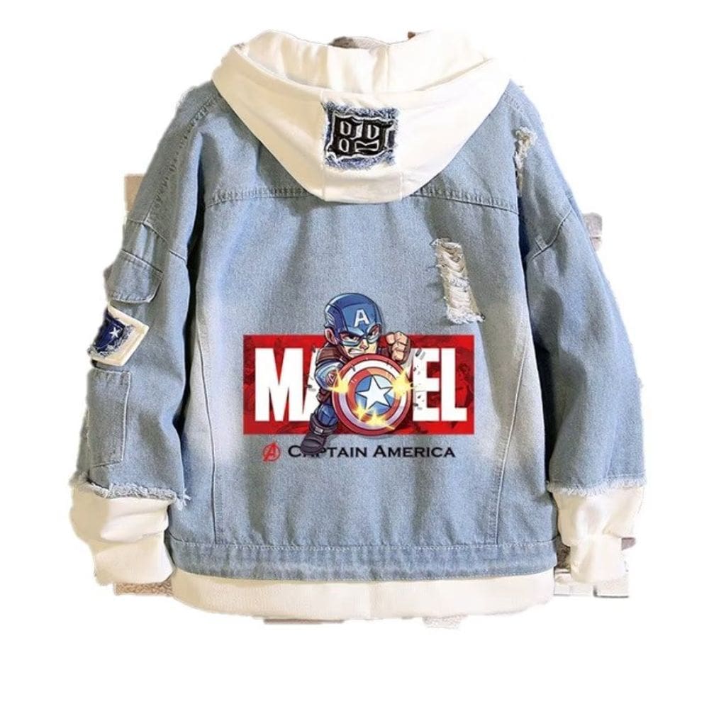Jaqueta jeans casual solta anime Capitão América