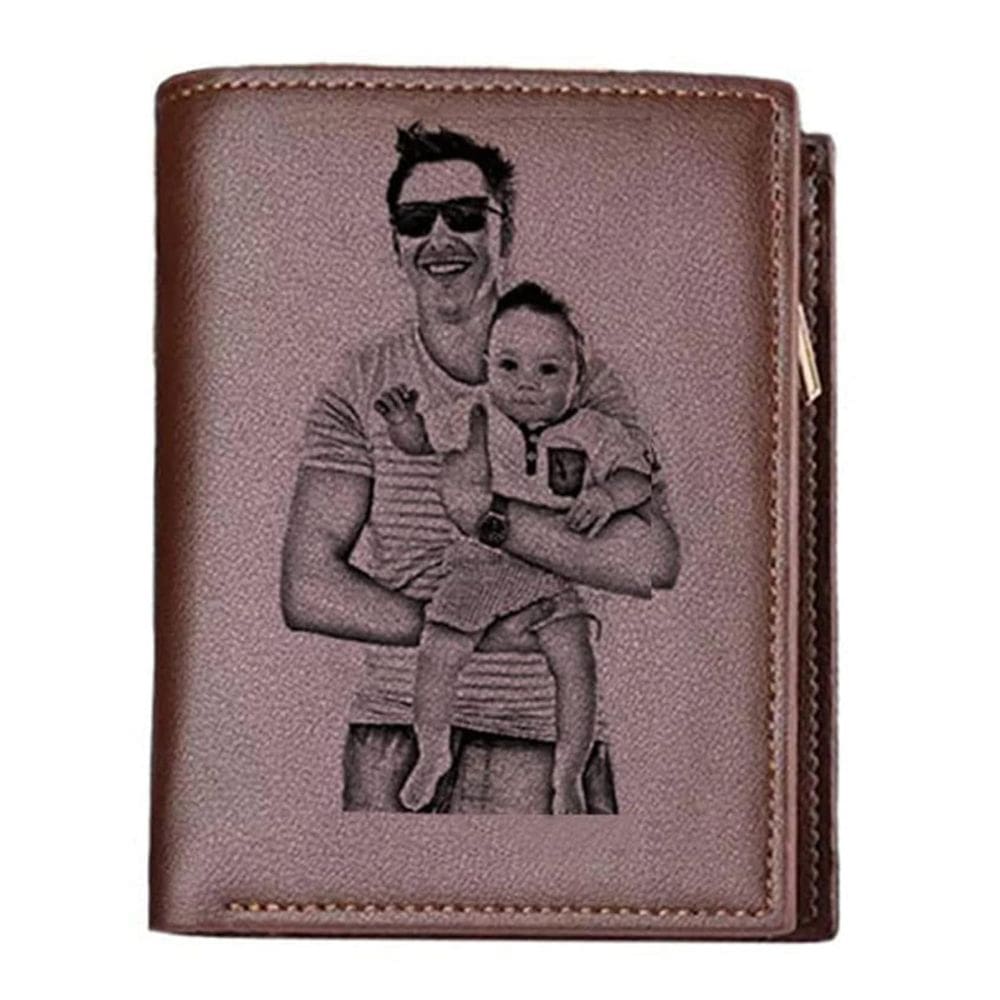 Carteira de couro fotográfico gravado personalizado para homens