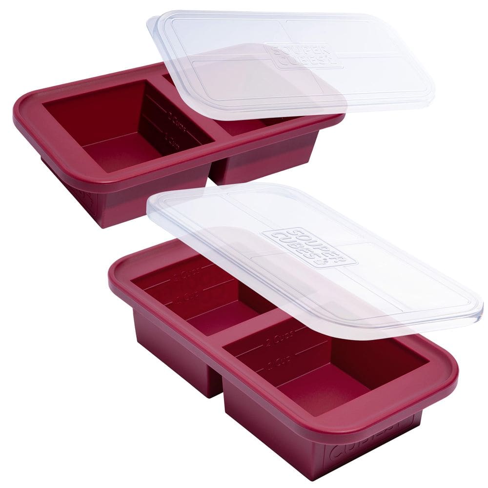 Bandeja para freezer Souper Cubes de 500 ml de silicone com tampa, pacote com 2 unidades de cranberry