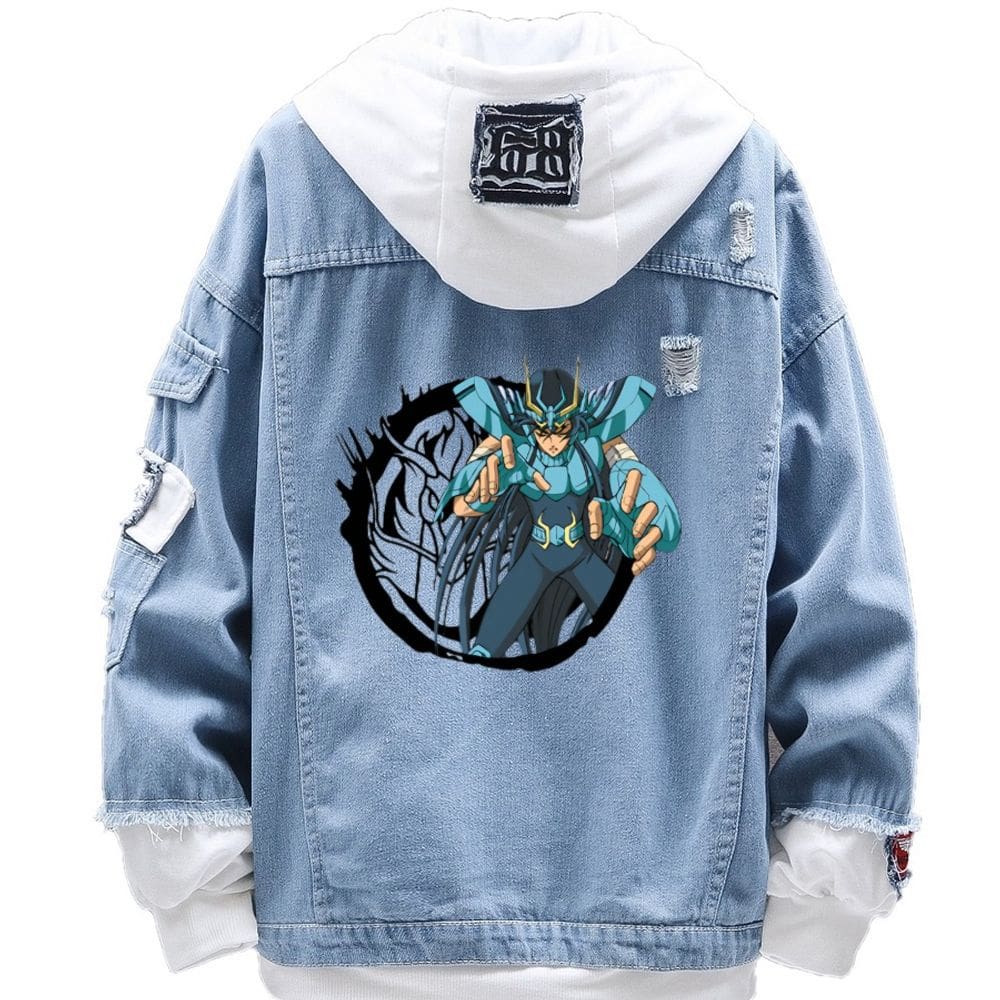 Jaqueta jeans com impressão digital Saint Seiya Shiryu para homens
