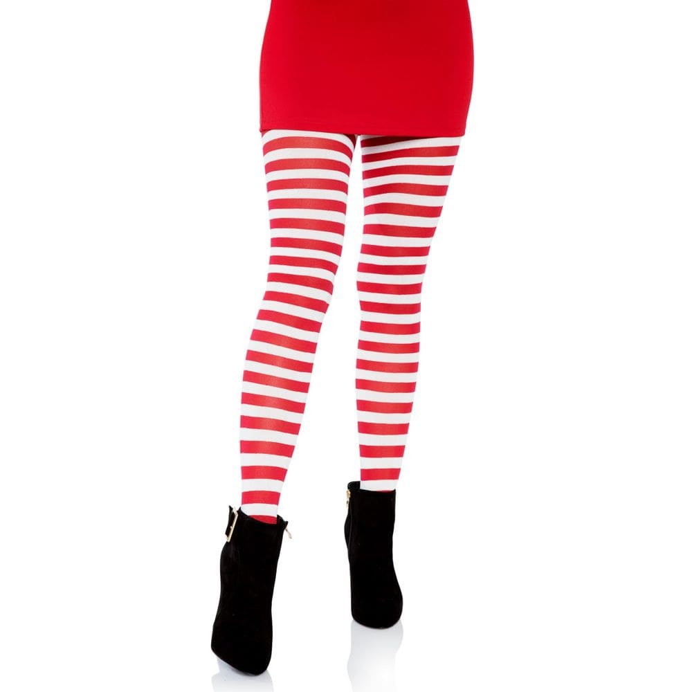 Meias Leg Avenue de nylon listradas branca/vermelha para mulheres