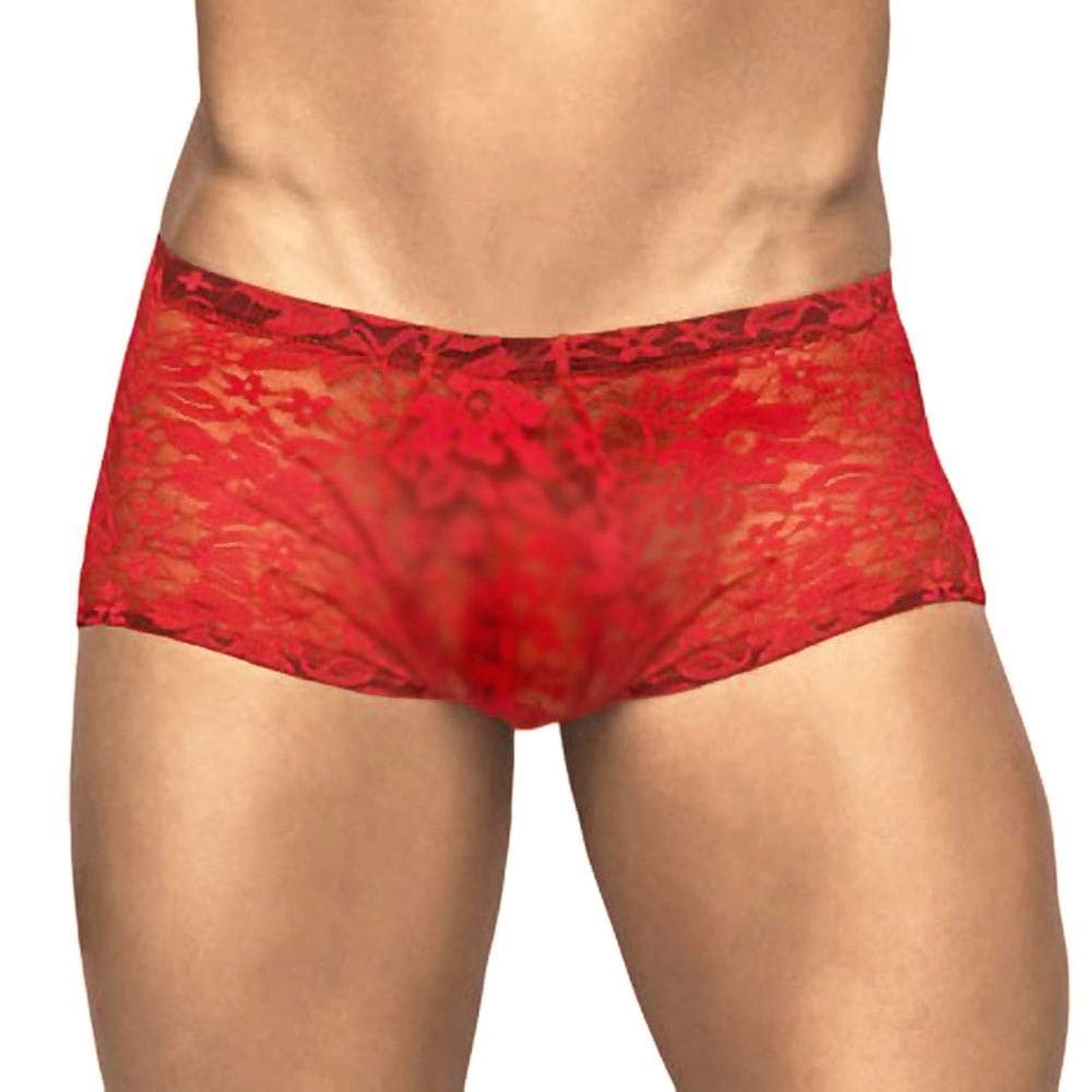 Mini shorts masculinos Boxer Power Stretch Lace para homens, vermelhos, tamanho M