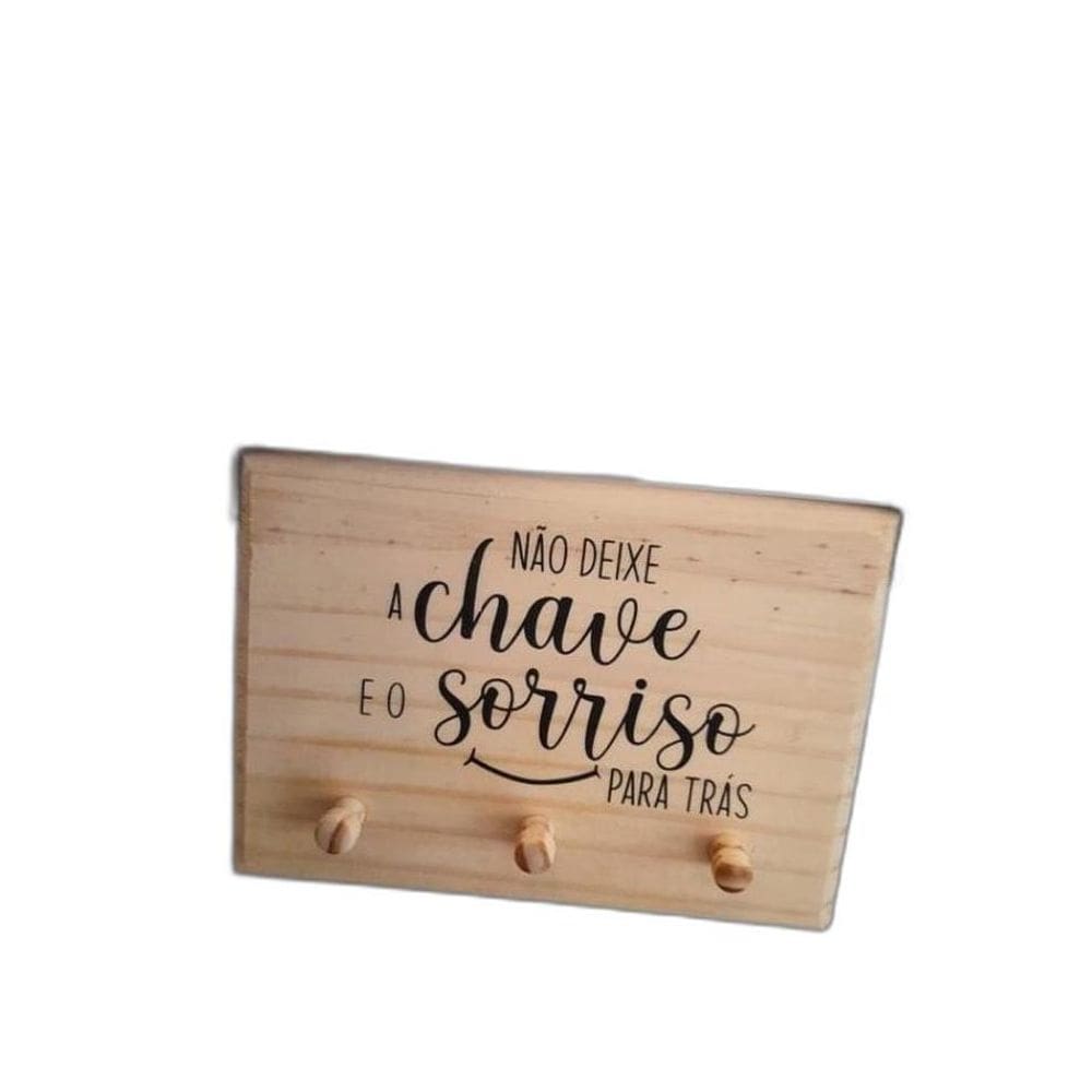 Porta Chaves Alça Couro Madeira Pinus Porta Chaves Mdf Preto