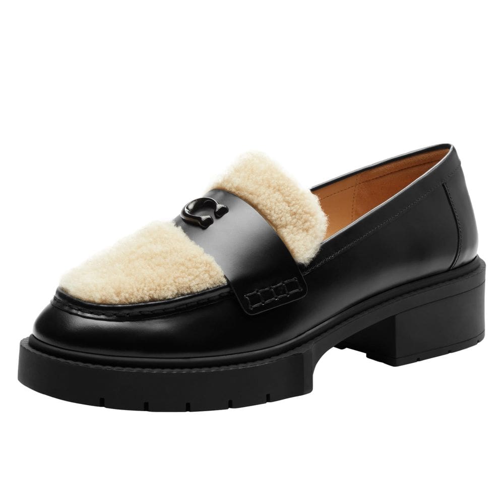 Sapatos Coach Leah Platform Loafer feminino preto/natural tamanho 9