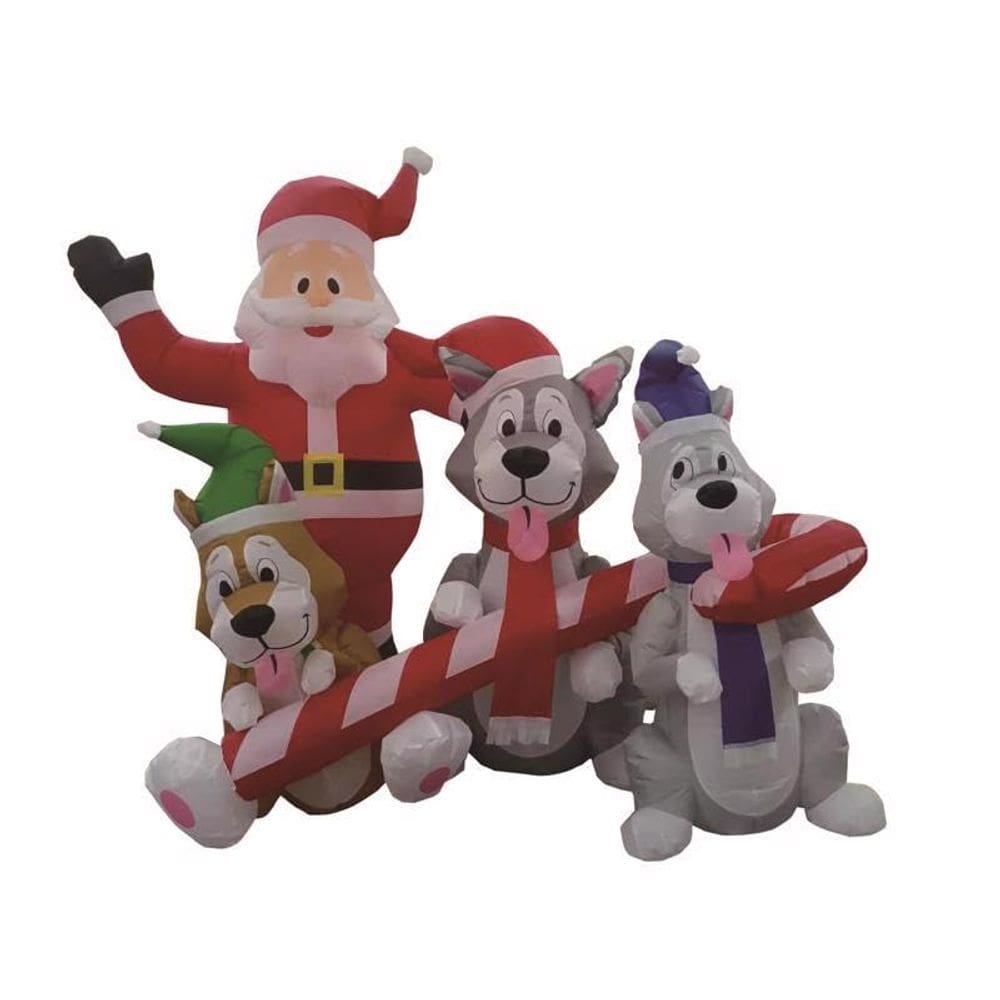 Papai Noel inflável com cães, 183 cm, decoração ao ar livre iluminada