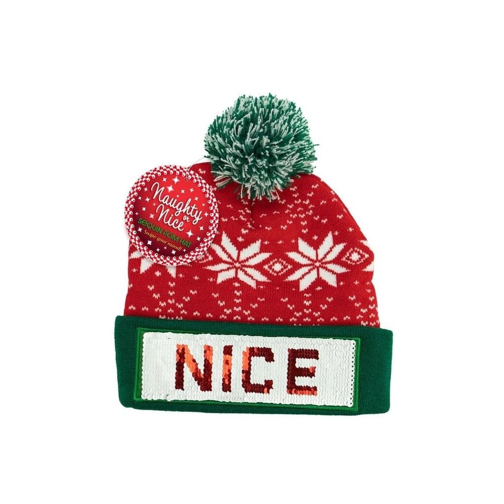 Gorro DM Merchandising Invierno Travieso o Bueno con Pom Pom de Lentejuelas