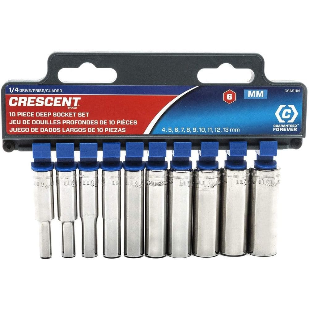 Conjunto de soquetes Crescent CSAS11N, 10 peças, 1/4” Drive Metric