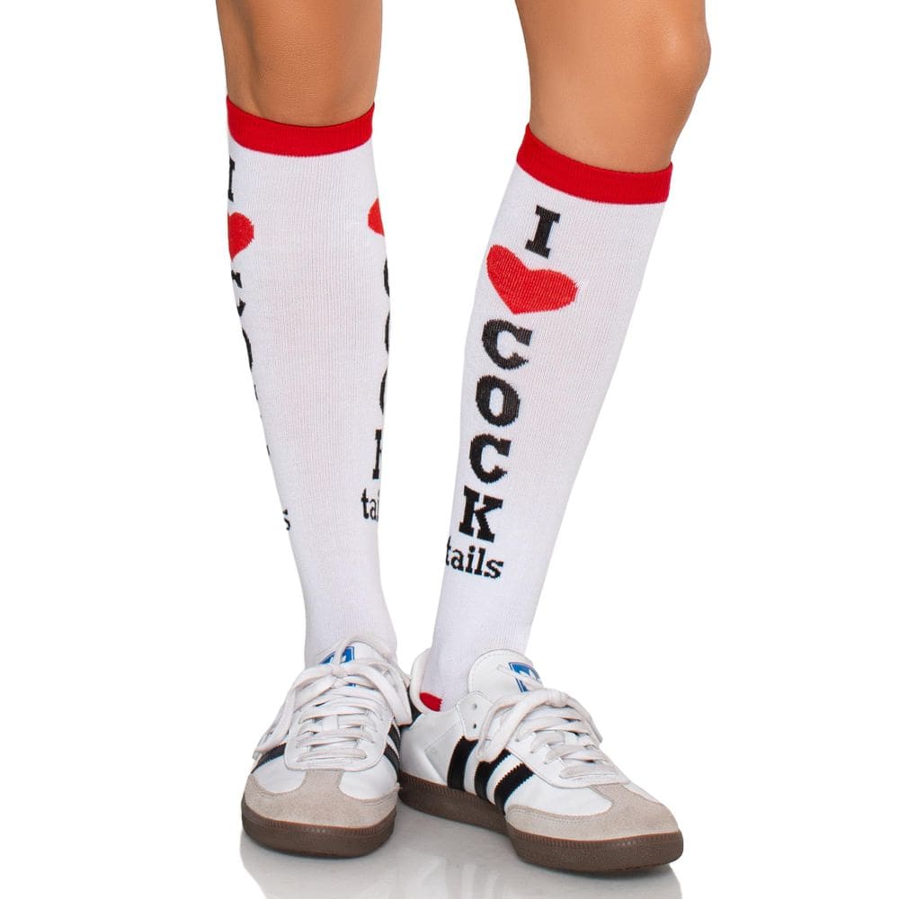 Meias de festa até o joelho Leg Avenue para mulheres - brancas/vermelhas