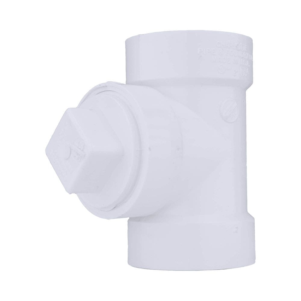 Camiseta Charlotte Pipe 2” DWV Cleanout com plugue branco