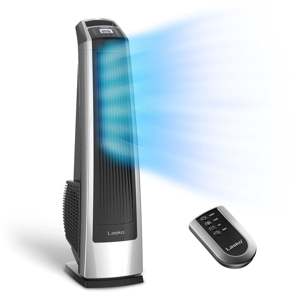 Ventilador de torre Lasko U35115 de alta velocidade de 3 velocidades com controle remoto de 35 cm