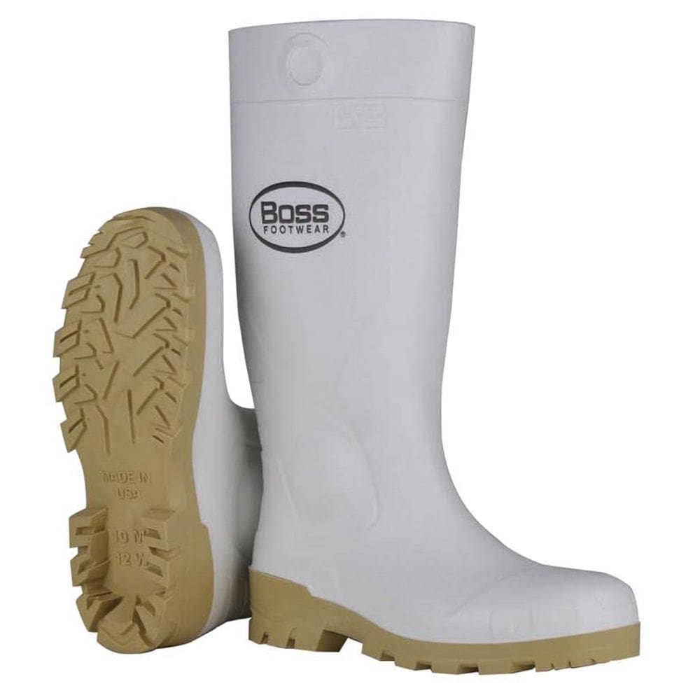 Botas BOSS Unissex em PVC Branco Tamanho 11 Impermeáveis 41 cm