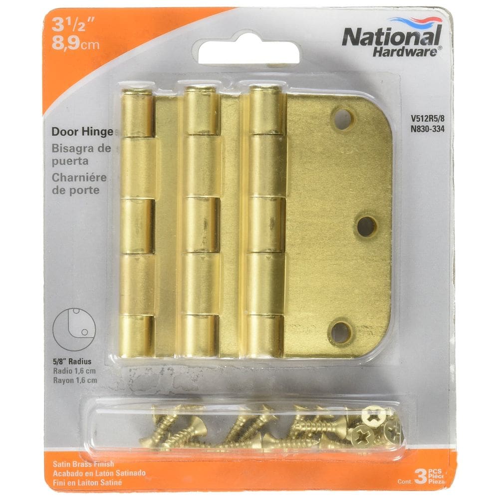 Dobradiça de porta National MFG N830-334 em latão acetinado 8,9 cm, pacote com 3