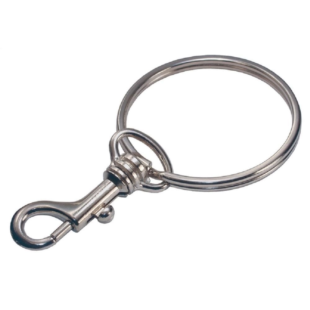 Anel Hillman com 5 cm de diâmetro. Chaveiro de metal prateado com gancho