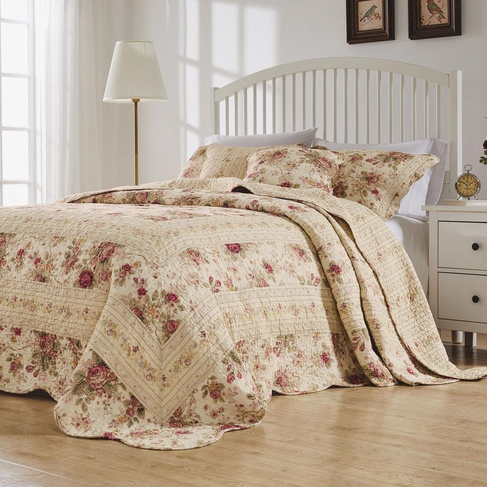 Conjunto de colchas Greenland Home Antique Rose 100% algodão King