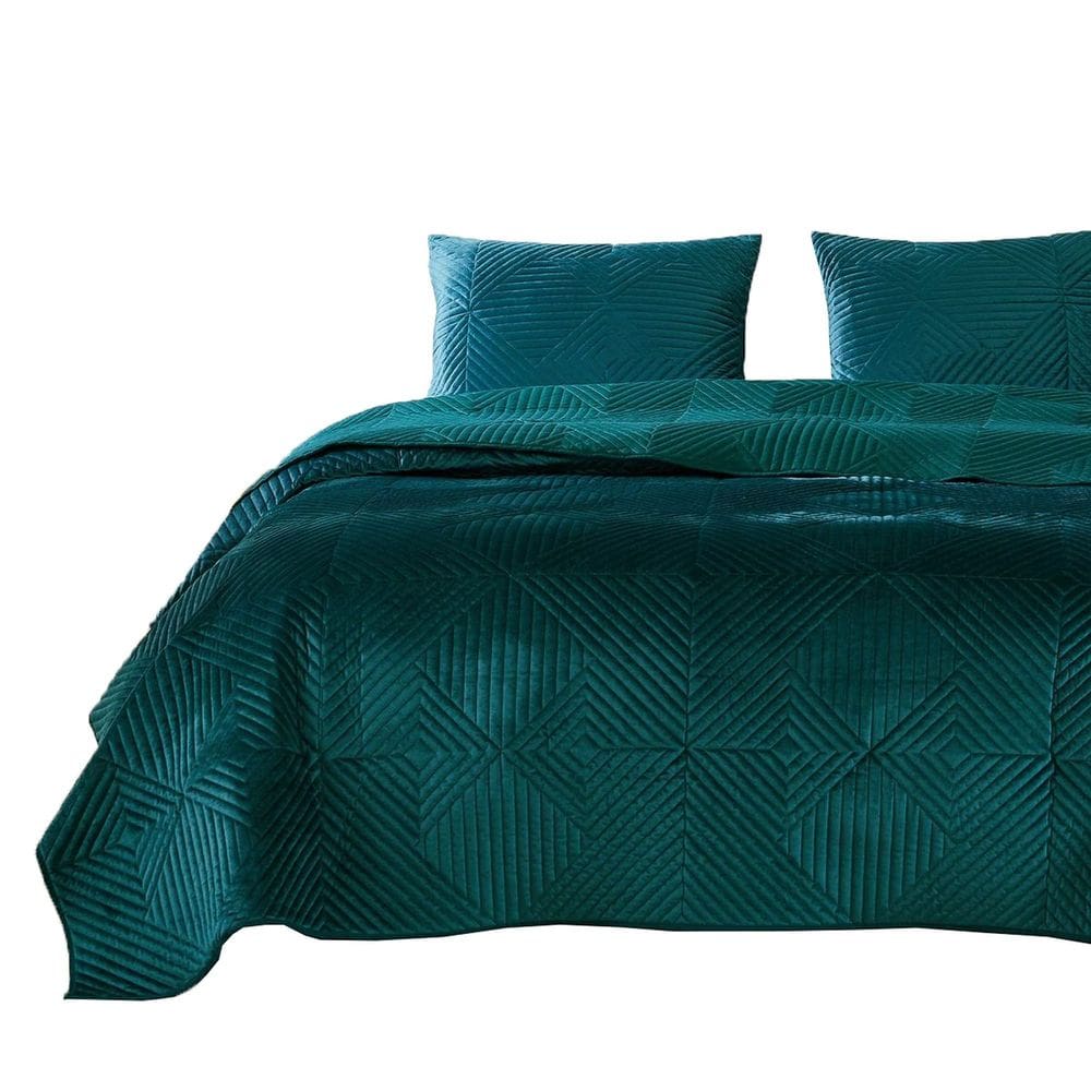 Conjunto de roupa de cama Benzara Bann King, 3 peças, veludo, verde