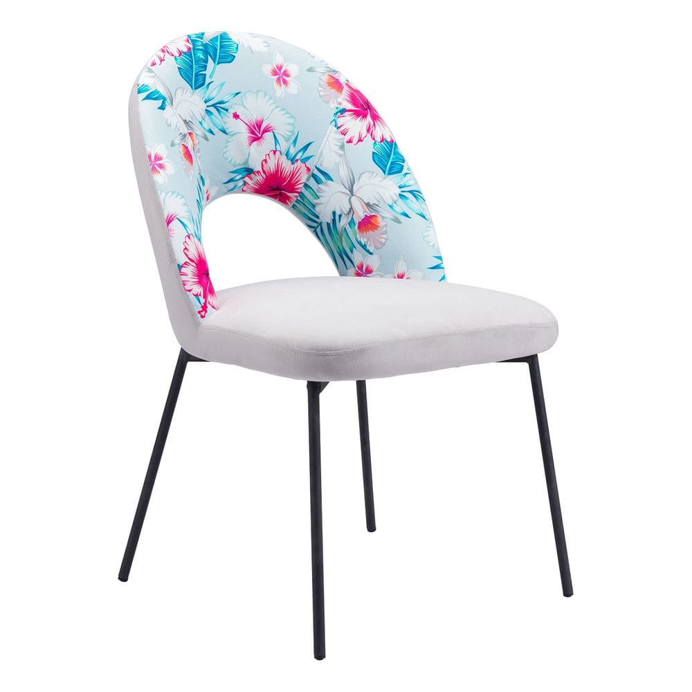 Cadeira de jantar Zuo Torrey, conjunto de 2 estampas multicoloridas, cinza