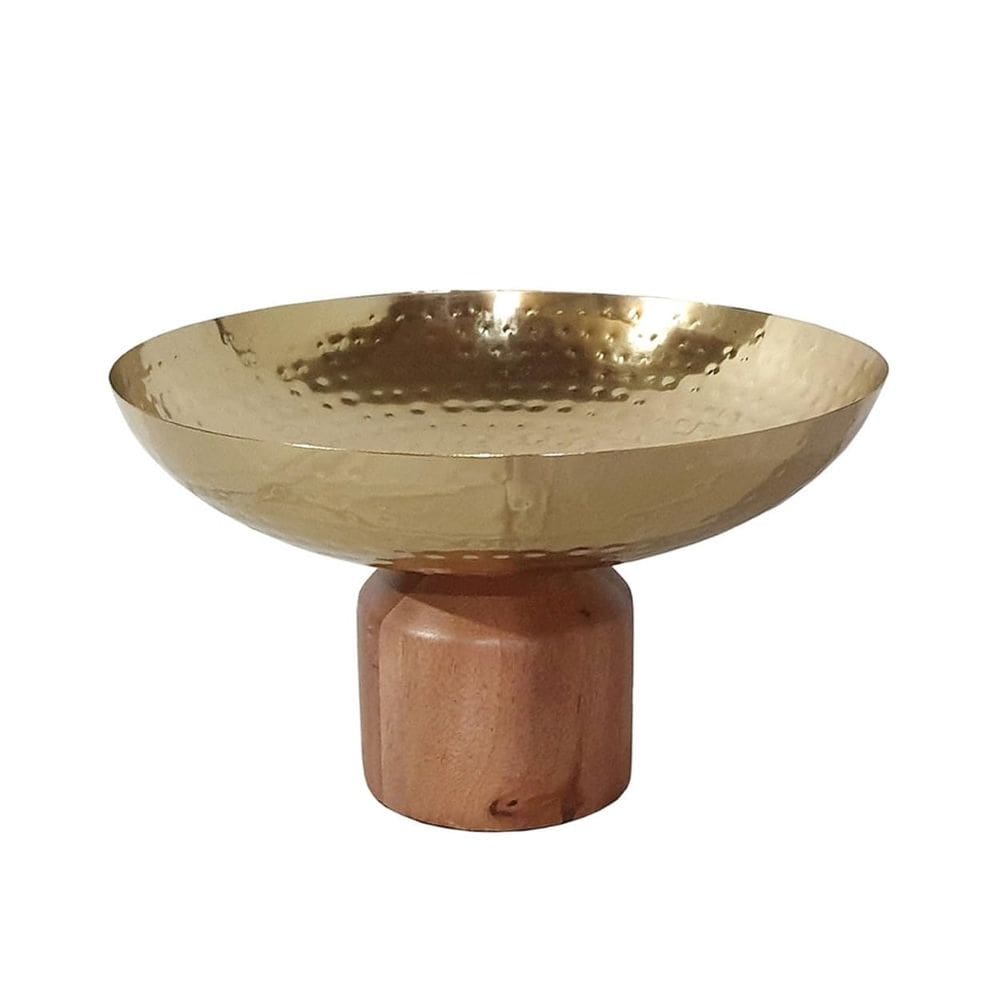 Taça de mesa Benzara BM284950 30cm Aço Madeira de Acácia