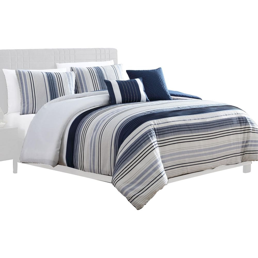 Conjunto de roupa de cama Benzara Alfa King de 5 peças Jacquard Stripes