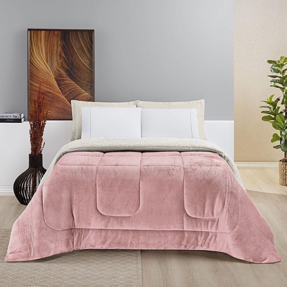 Coberdrom Sherpa E Flannel Everest Queen Manta Alta 150g 01 Peça - Rosa Secreto