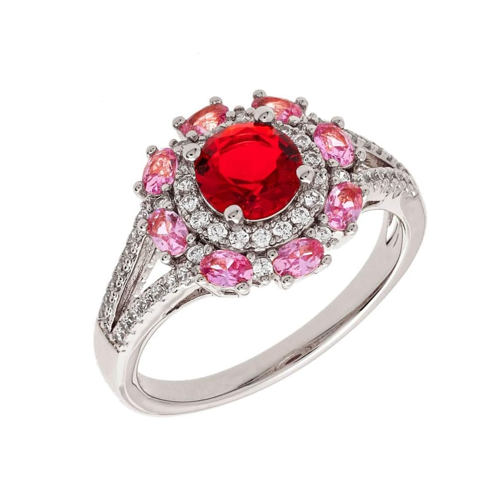 Anel ELEGANT CONFETTI Paris banhado a ouro branco 18k vermelho CZ