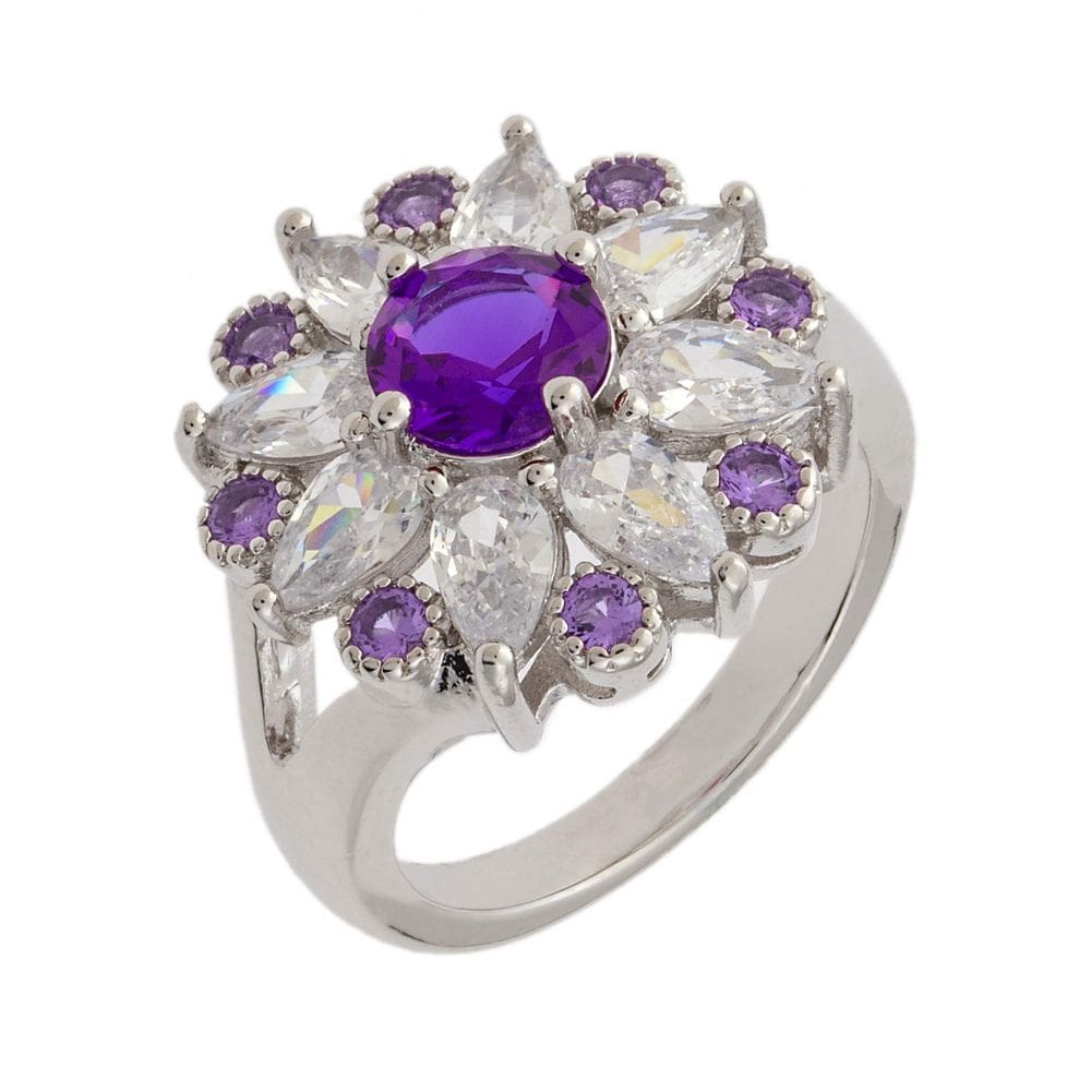 Anel BERTHA Juliet banhado a ouro branco 18k CZ roxo tamanho 7