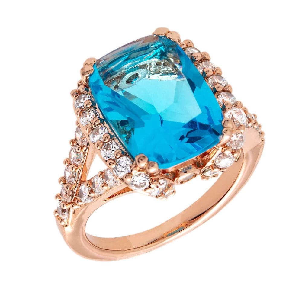 Anel BERTHA Juliet, banhado a ouro rosa 18k, azul CZ, tamanho 6