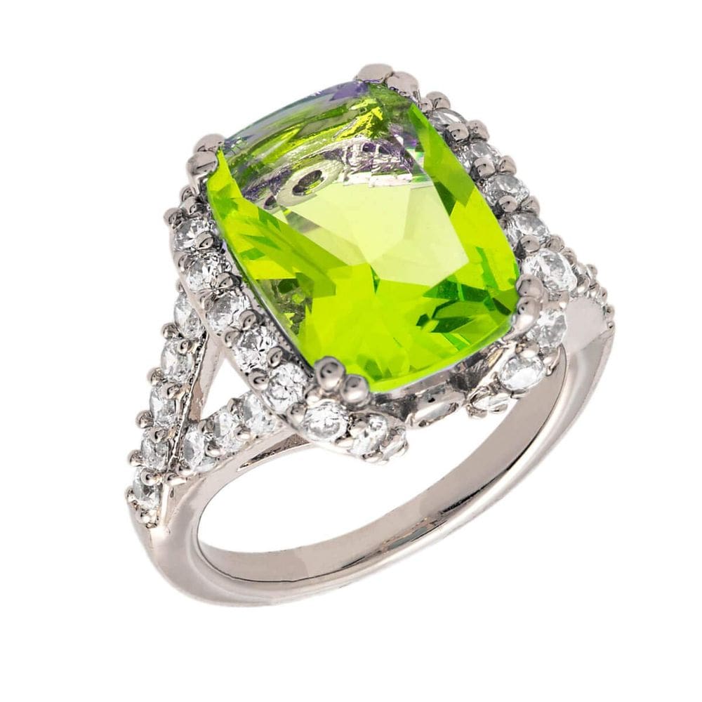 Anel BERTHA Juliet banhado a ouro branco 18k CZ verde claro