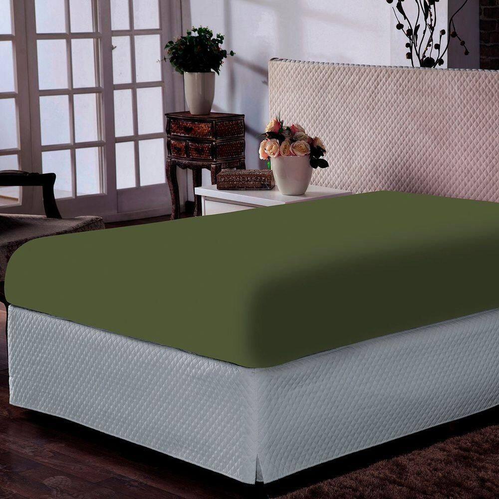Lençol Portallar King Com Elástico Malha 100% Algodão Premiun Classic Verde Pedra