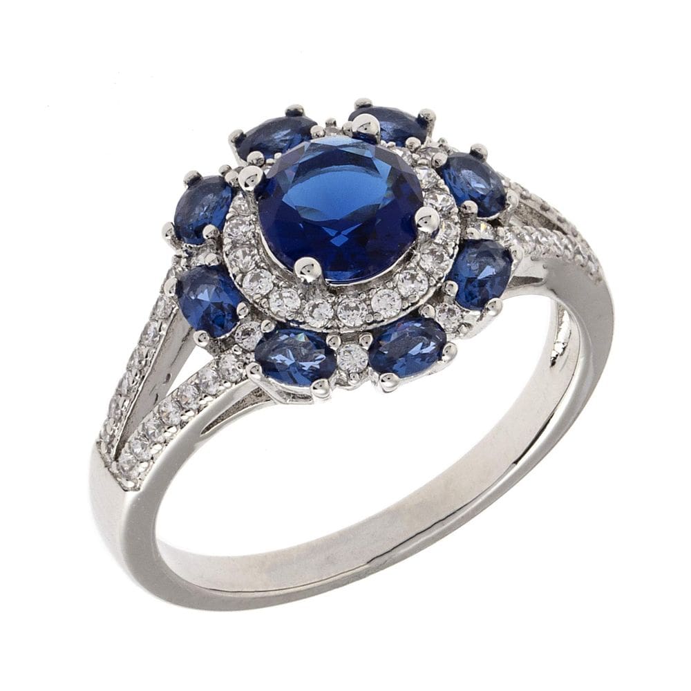 Anel ELEGANT CONFETTI Paris banhado a ouro branco 18k azul CZ