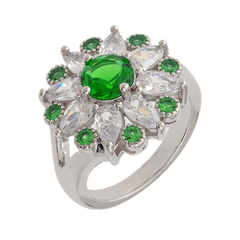 Anel BERTHA Juliet banhado a ouro branco 18k CZ verde tamanho 7