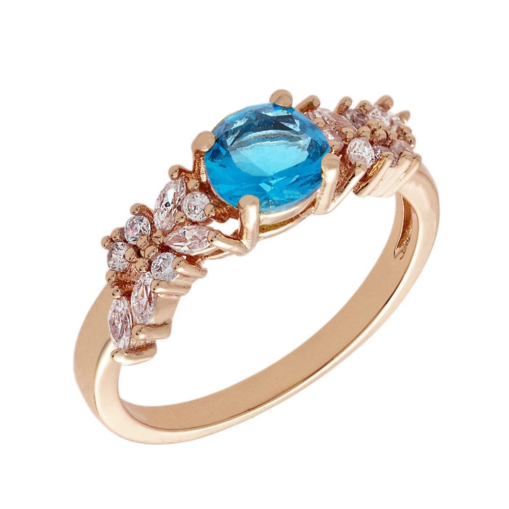 Anel BERTHA Juliet banhado a ouro rosa 18k CZ azul claro tamanho 6