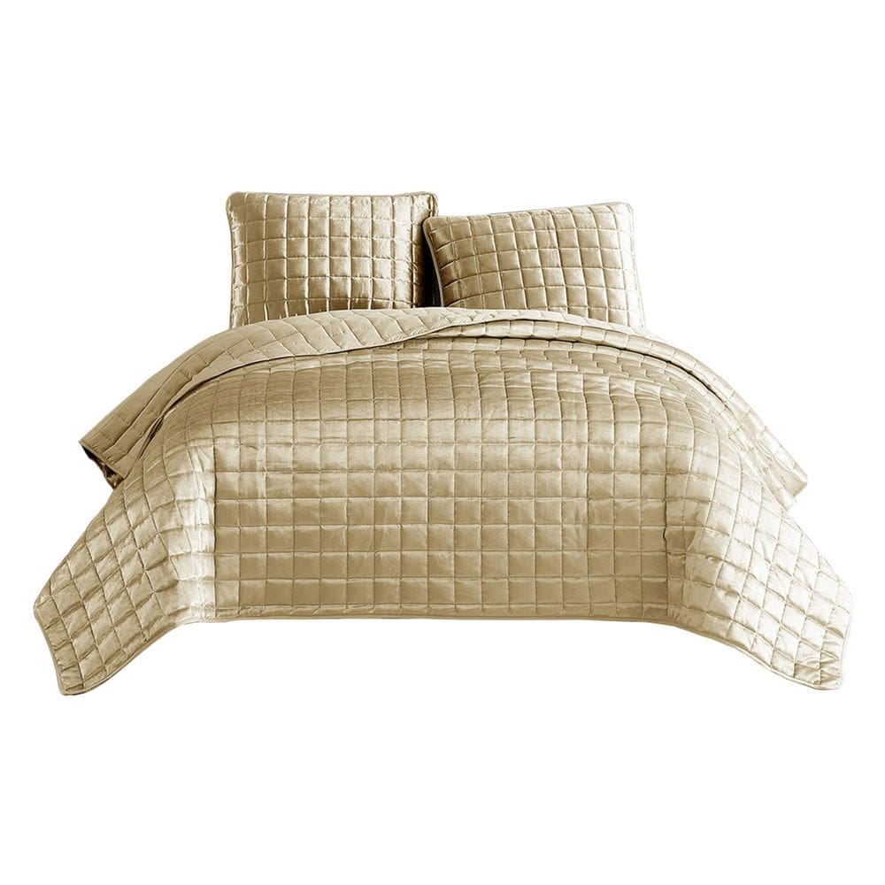 Conjunto de colchas queen size Benzara Gold Stitched Square