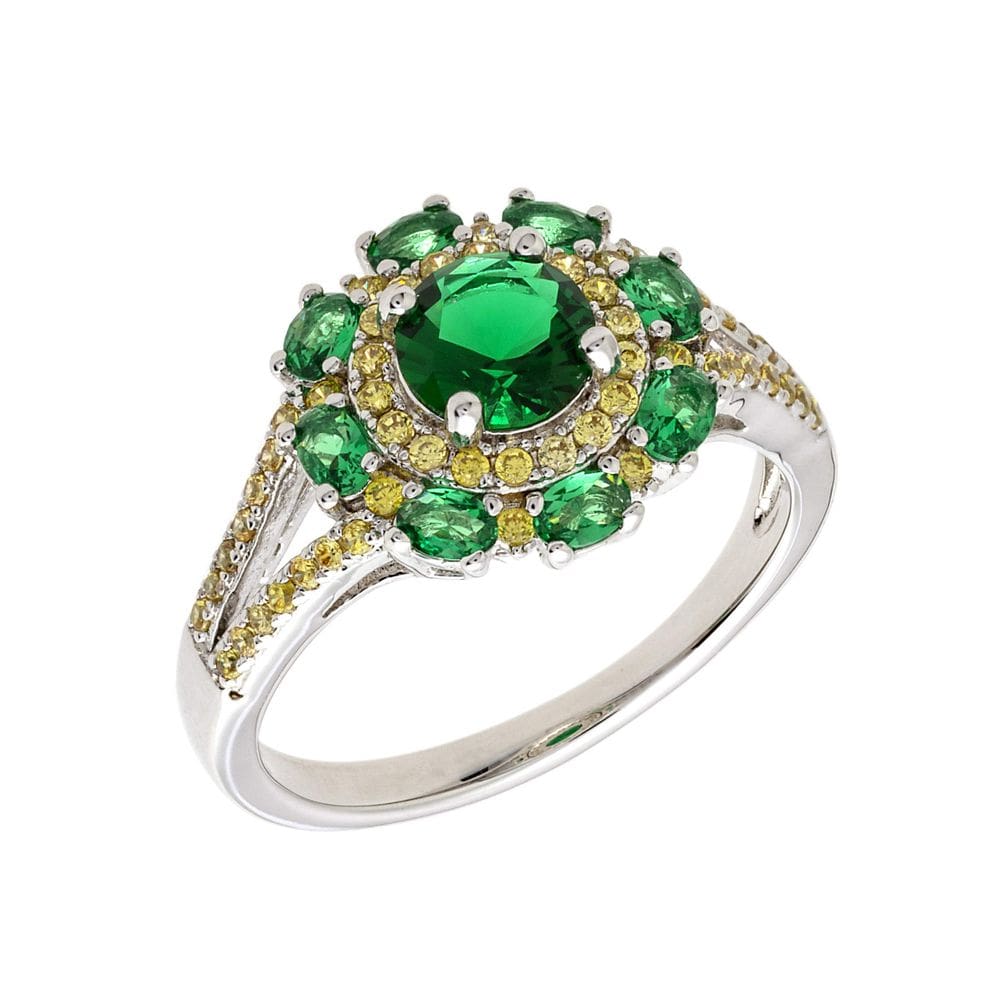 Anel ELEGANT CONFETTI Paris banhado a ouro branco 18k verde CZ
