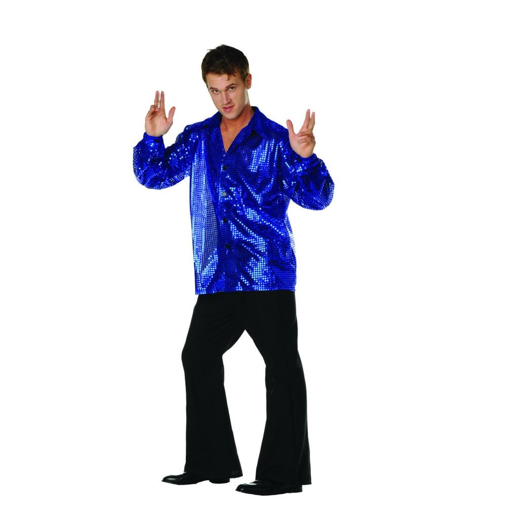 Camisa de lantejoulas RG Costume Disco Inferno azul royal tamanho L
