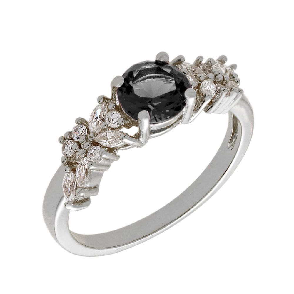 Anel BERTHA Juliet banhado a ouro branco 18k CZ Black Cluster
