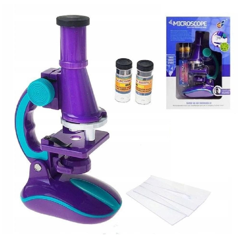 Microscópio Laboratório Portátil Infantil Ciências Escolar Luz Led 100x 200x 450x Com Acessórios