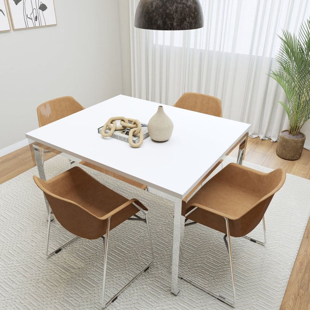 Conjunto Mesa de Jantar Retangular 120cm X 75cm Smart com 4 Cadeiras Lodelô Cromado /Branco/Serragem