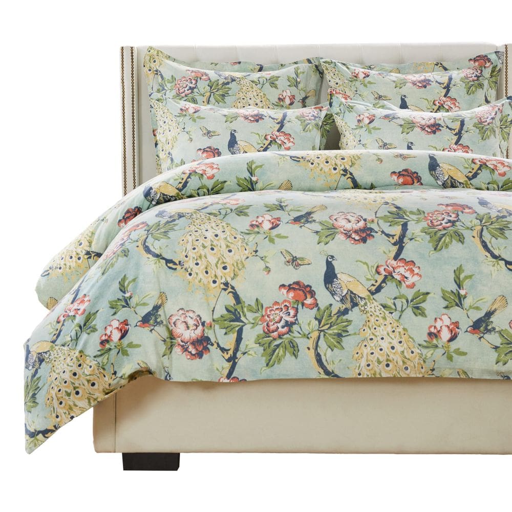 Conjunto de roupa de cama Benzara Sia Queen Cotton Floral Jade Print