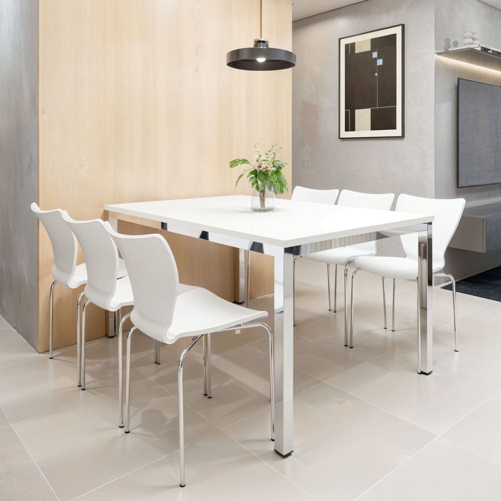 Conjunto Mesa de Jantar Retangular 160cm X 75cm Smart com 6 Cadeiras Mono Cromado/Branco