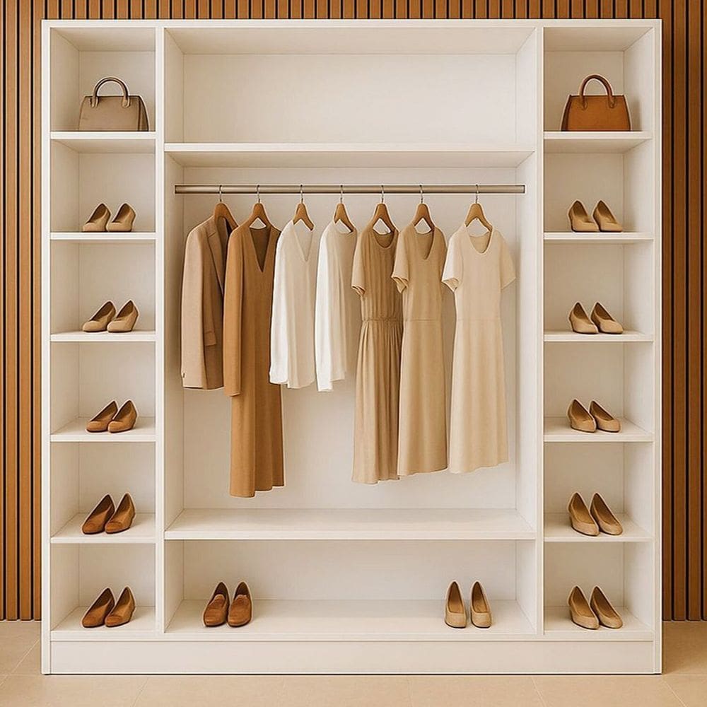 Armário Modular 12 Prateleiras em Colméia e Arara Cabideiro Ana Branco