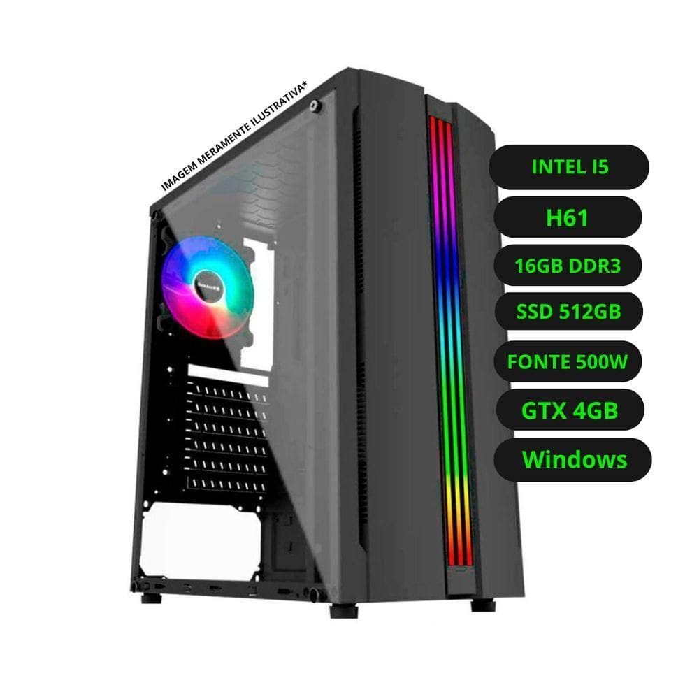 Computador CPU Gamer Intel Core i5 16GB DDR3 SSD 512GB GTX 4GB Fonte 500w Bivolt