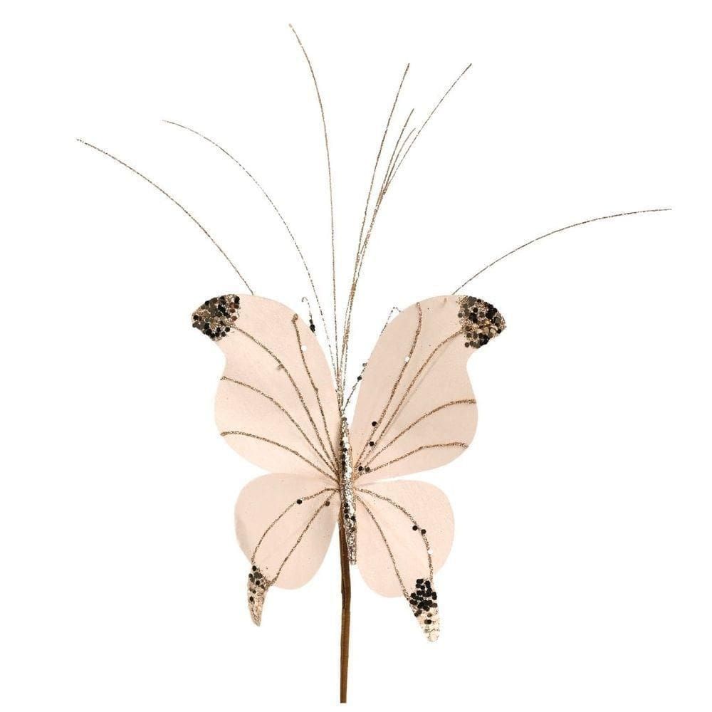 Borboleta Pick Natal Champanhe Full Glitter Luxo 23cm - Magizi