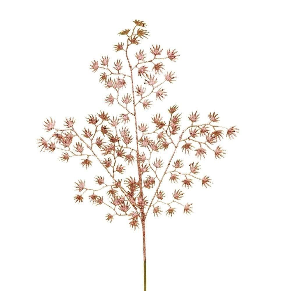 Galho Multi Folhagem Natal Glitter Rosê Gold 80cm - Magizi