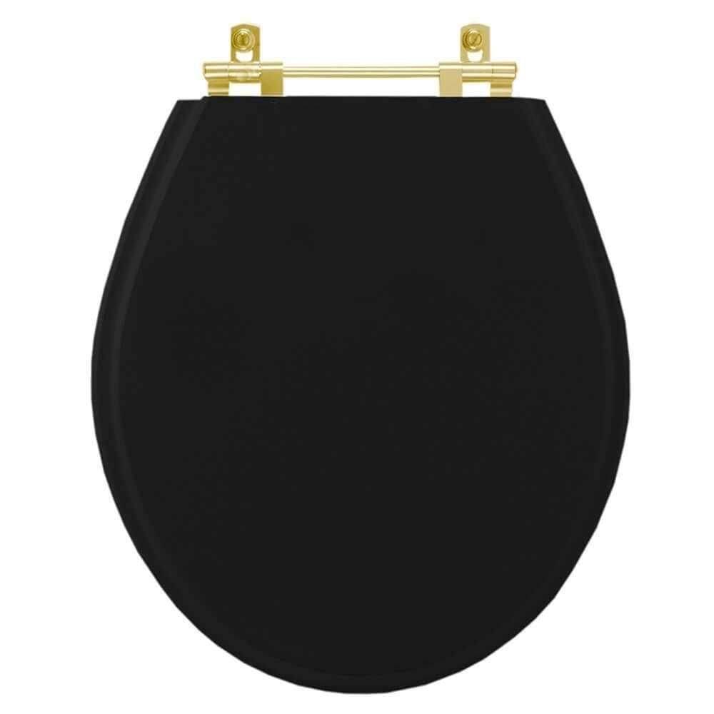 Tampa De Vaso Laqueado Ravena Preto Para Bacia Deca Com Ferragem Dourada