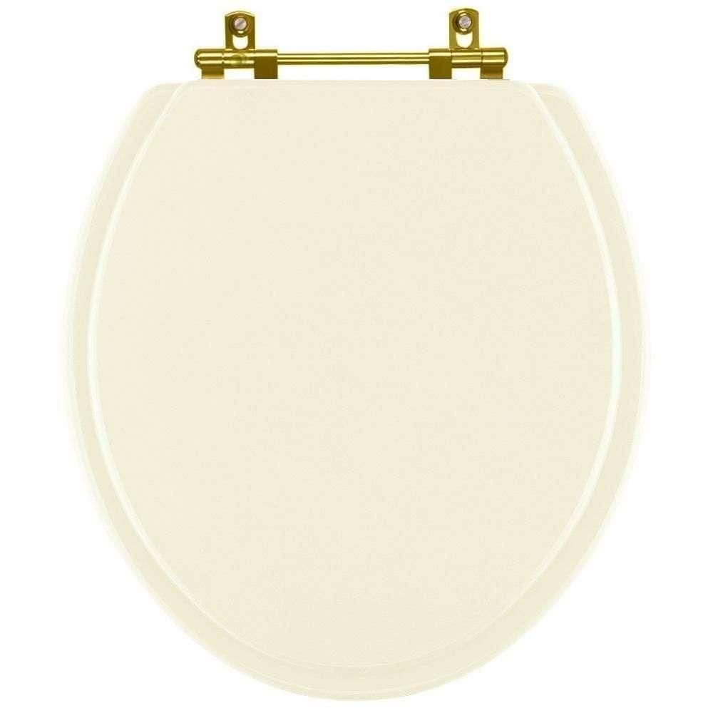 Tampa De Vaso Laqueado Convencional Creme Para Bacia Deca Com Ferragem Dourada