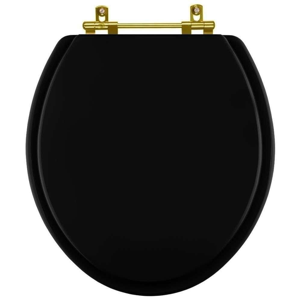 Tampa De Vaso Poliéster Convencional Preto Para Bacia Deca Com Ferragem Dourada