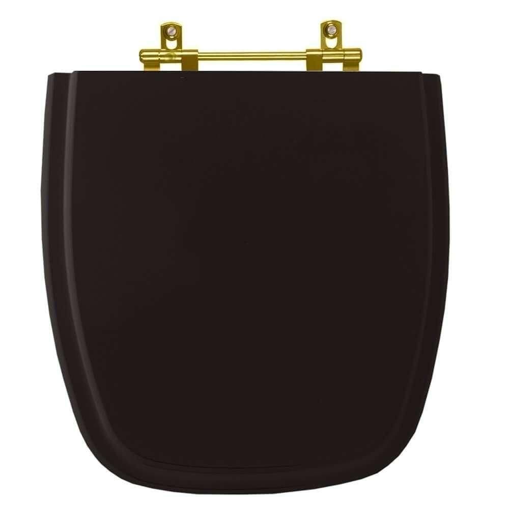 Tampa De Vaso Poliéster Avant Plus Preto Para Bacia Incepa Com Ferragem Dourada