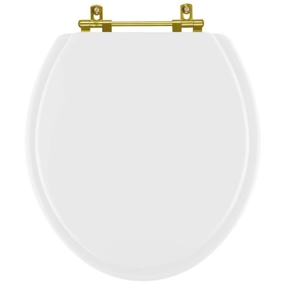 Tampa De Vaso Poliéster Convencional Branco Para Bacia Deca Com Ferragem Dourada
