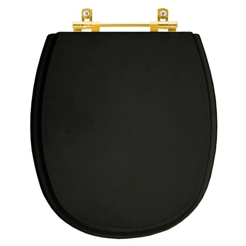 Tampa De Vaso Laqueado Fast Preto Para Bacia Deca Com Ferragem Dourada